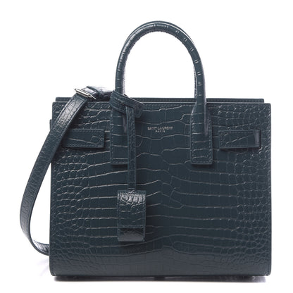 Saint Laurent Calfskin Crocodile Embossed Nano Sac De Jour Dark Turquoise 1 of 11