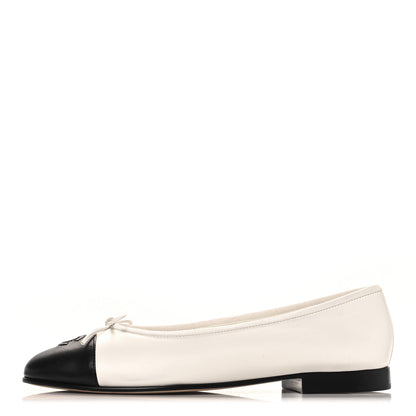 Chanel Lambskin Cap Toe CC Ballerina Flats 38.5 White Black 1 of 10