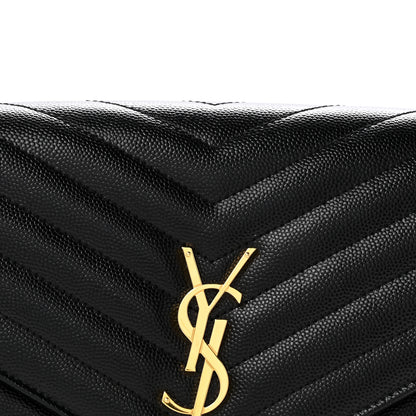 Saint Laurent Grain De Poudre Matelasse Chevron Monogram Envelope Clutch Black 8 of 12
