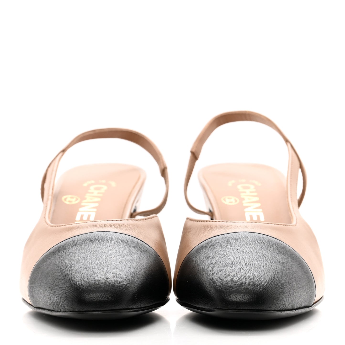 Goatskin Grosgrain Cap Toe CC Slingback Pumps 37 Beige Black