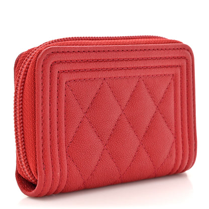 Chanel Caviar Quilted Boy Zip Around Coin Purse Wallet Red 3 of 9