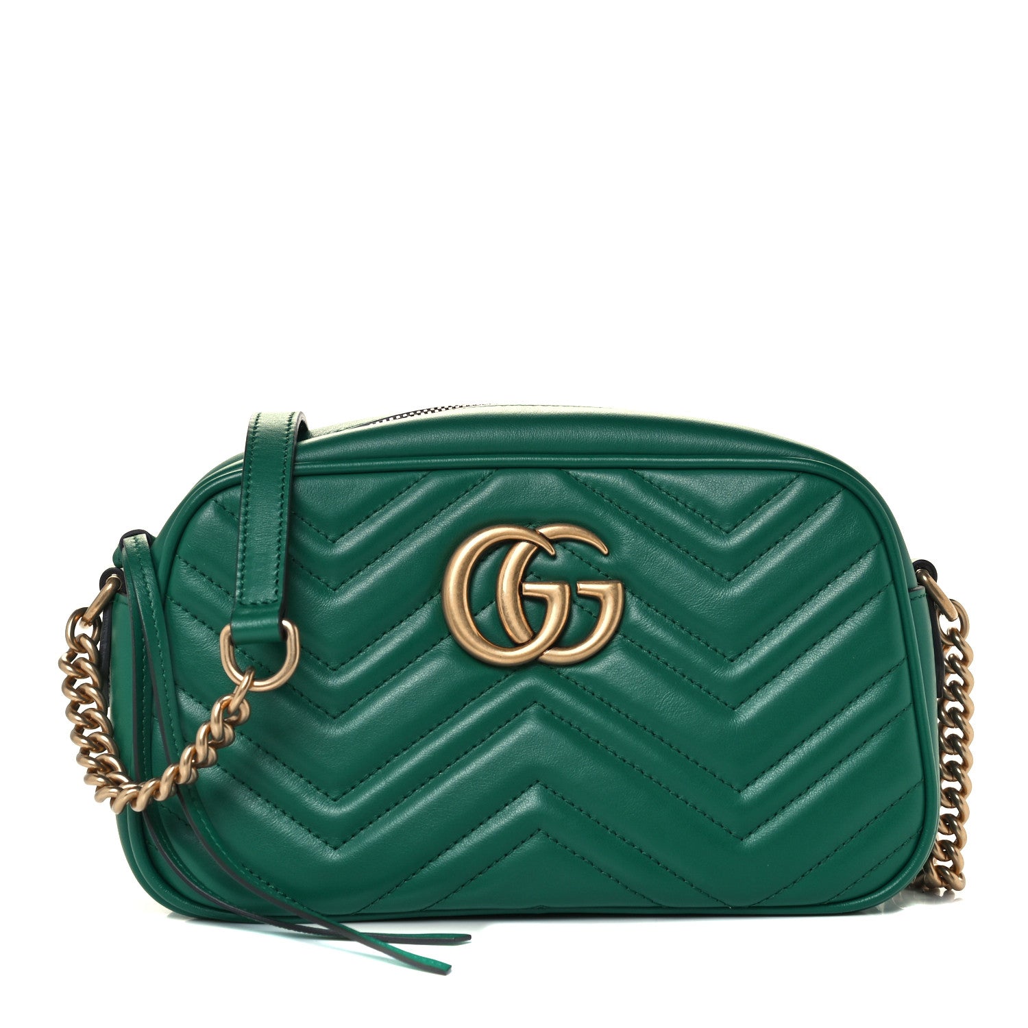 Gucci Calfskin Matelasse Small GG Marmont Chain Shoulder Bag Emerald Green 1 of 11