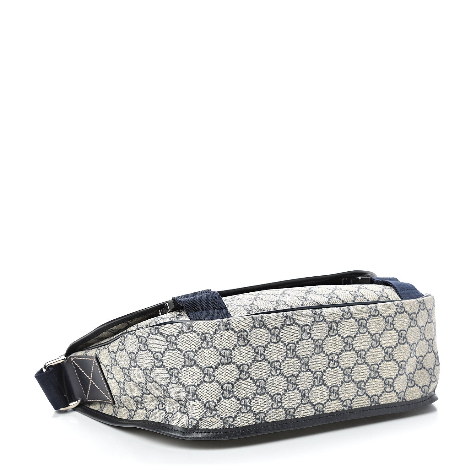Gucci GG Plus Monogram Medium Double Buckle Flap Messenger Bag Beige Navy 3 of 9