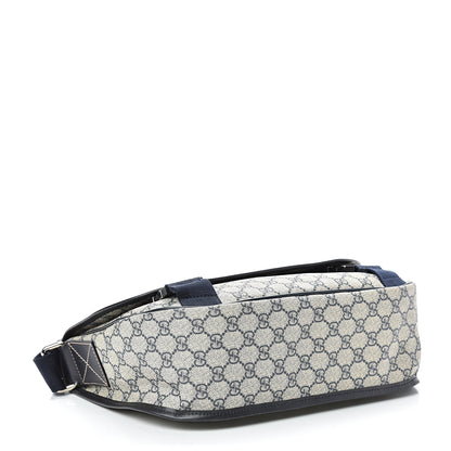Gucci GG Plus Monogram Medium Double Buckle Flap Messenger Bag Beige Navy 3 of 9