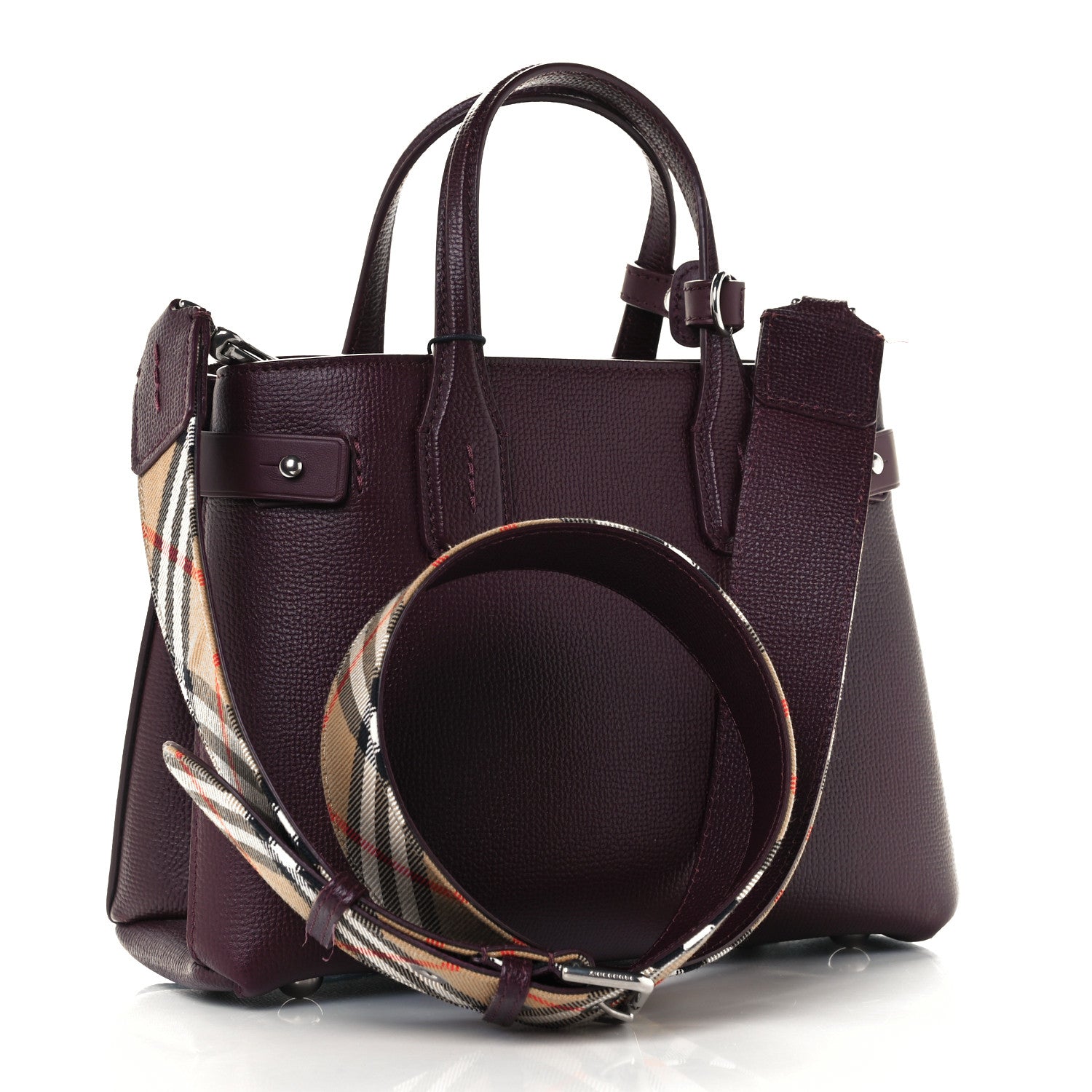 Burberry Derby Calfskin House Check Small Banner Tote Mahogany Red 3 of 11