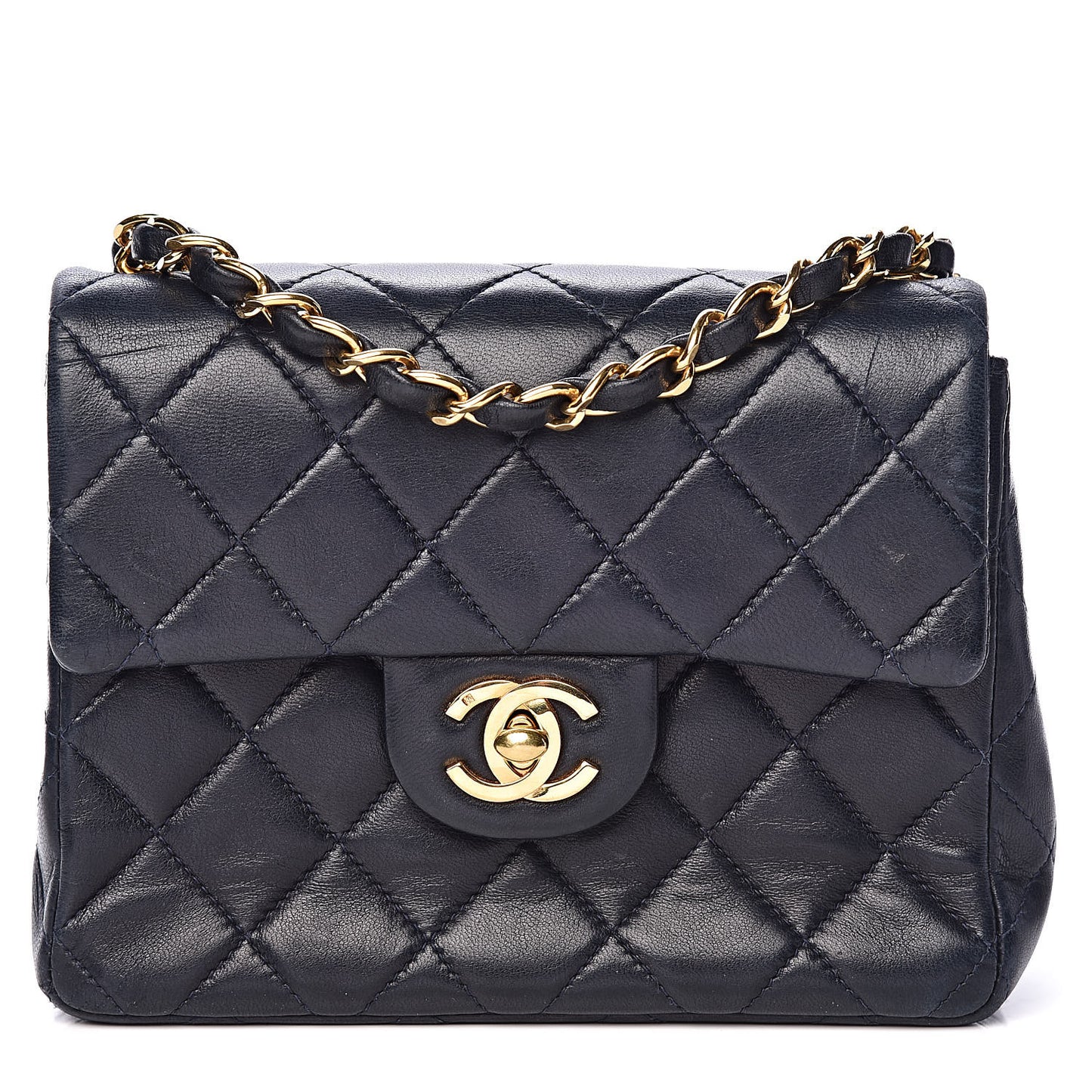 Lambskin Quilted Mini Square Flap Navy