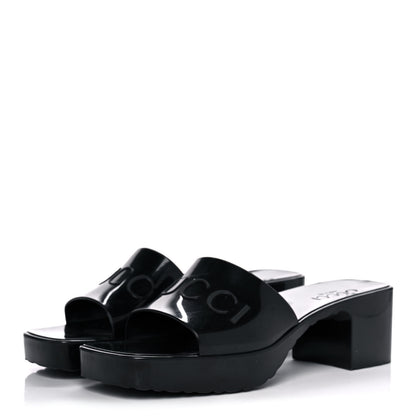 Gucci Rubber Gucci Logo Womens Platform 20/60mm Slide Sandals 36 Black 3 of 11