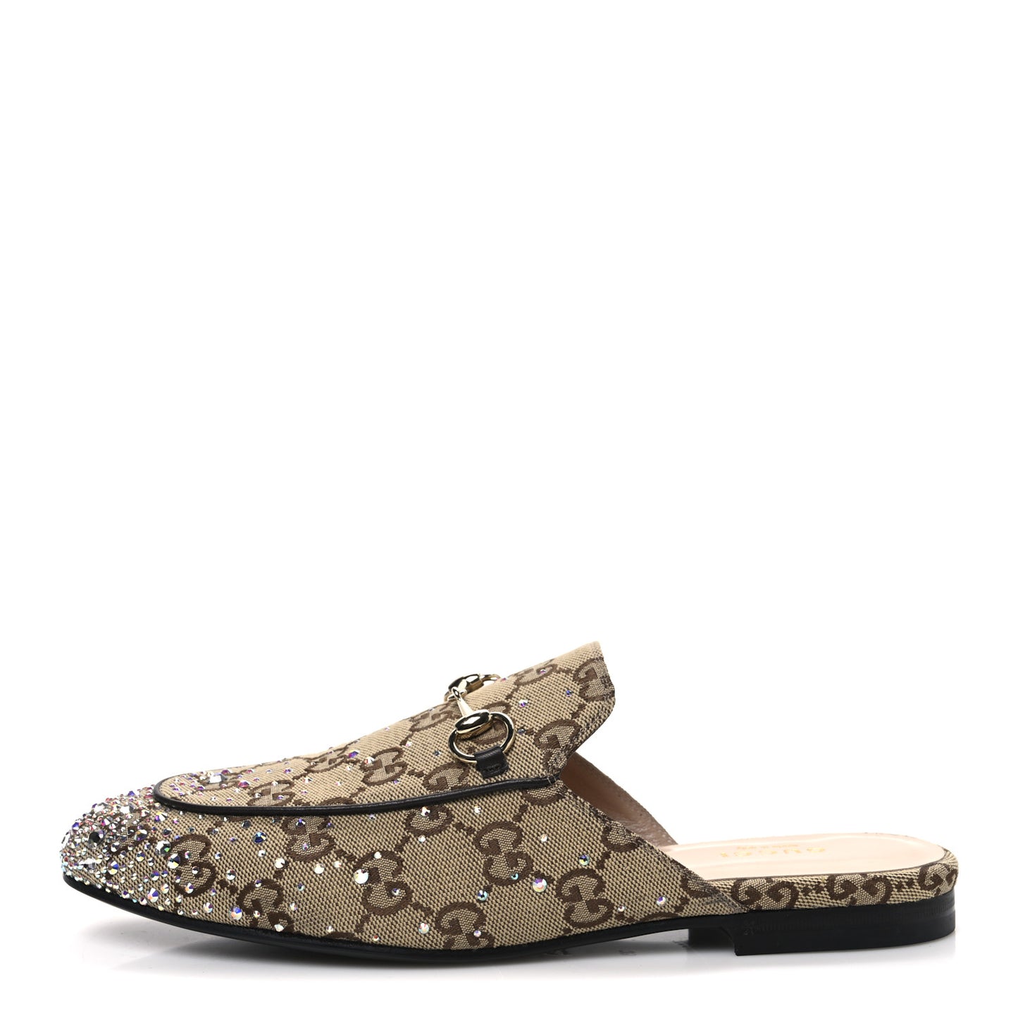 Crystal Canvas GG Monogram Nappa Womens Princetown Slippers 38 Beige Ebony New Acero