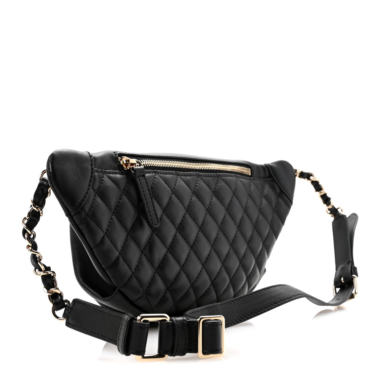 Lambskin Quilted Waist Bag Fanny Pack Black