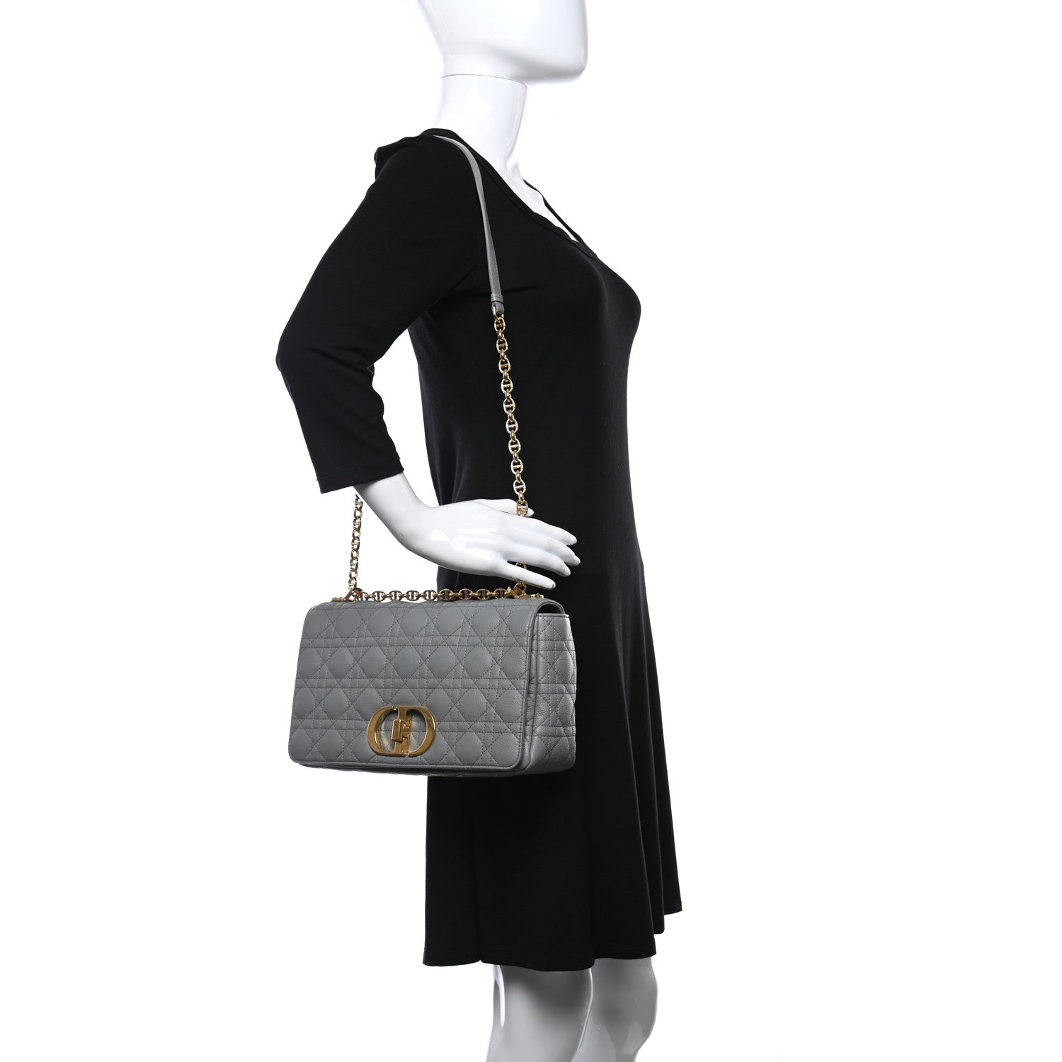 Christian Dior Lambskin Cannage Large Caro Bag Grey 2 of 9