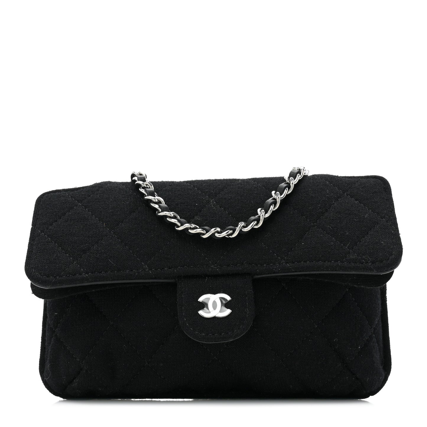 Jersey Fabric Quilted Foldable Tote With Chain Black Multicolor