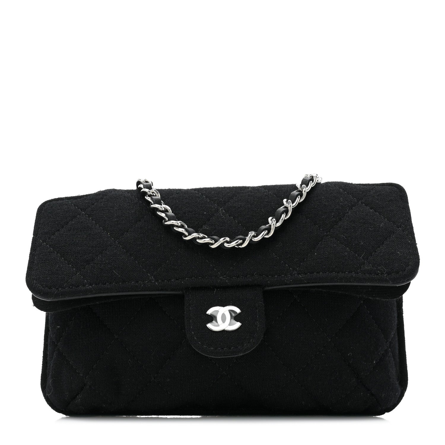Chanel Jersey Fabric Quilted Foldable Tote With Chain Black Multicolor 3 of 15
