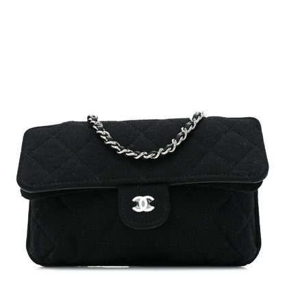 Chanel Jersey Fabric Quilted Foldable Tote With Chain Black Multicolor 3 of 15