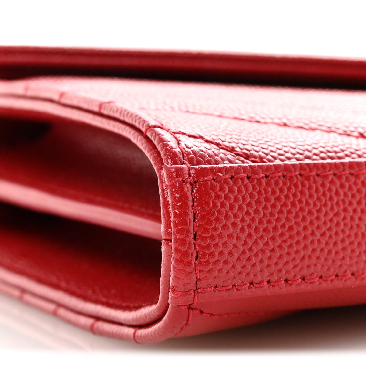 Saint Laurent Grain De Poudre Matelasse Chevron Monogram Chain Wallet Rouge Eros 8 of 9