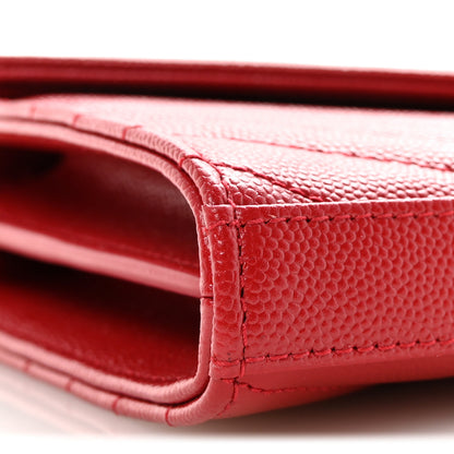 Saint Laurent Grain De Poudre Matelasse Chevron Monogram Chain Wallet Rouge Eros 8 of 9
