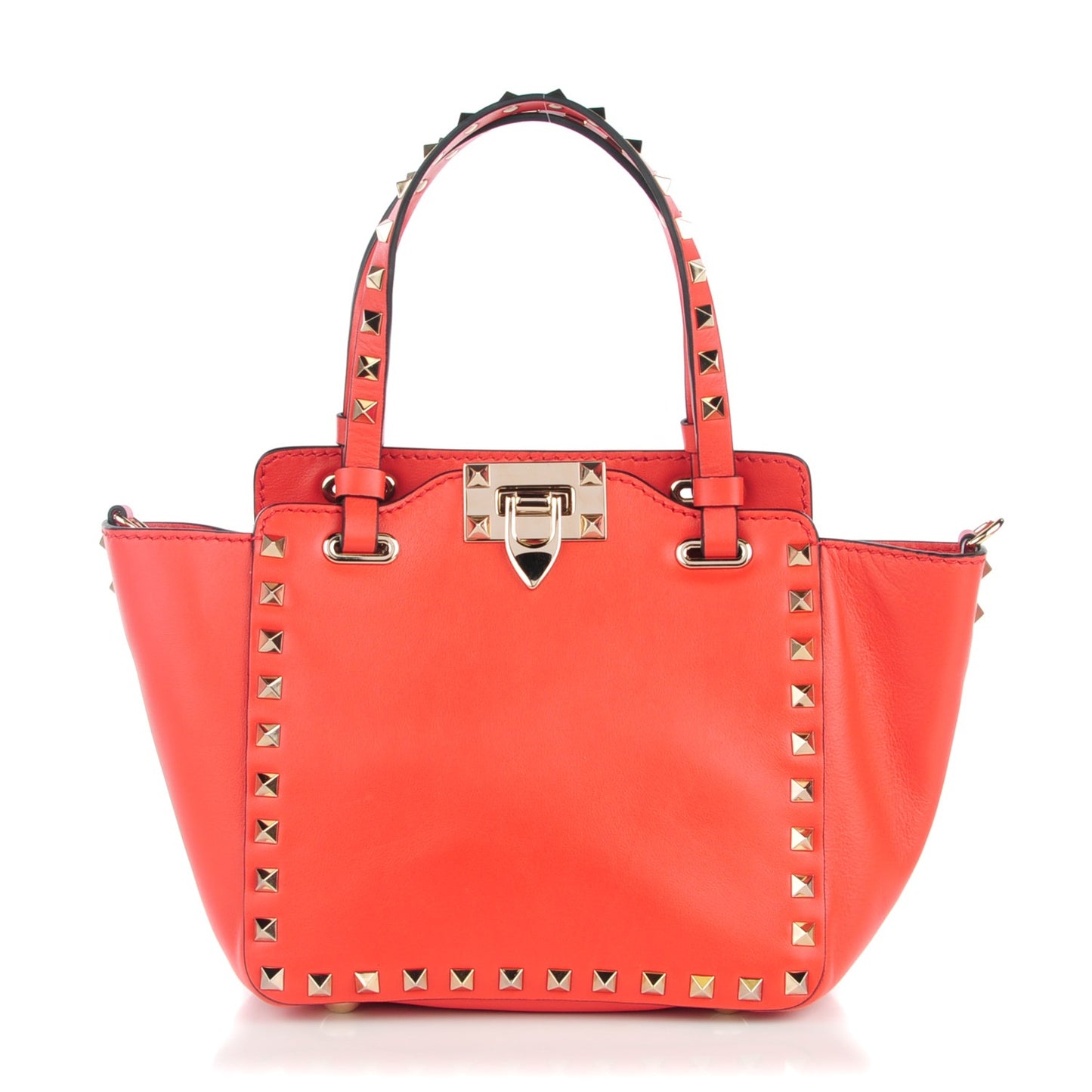 Vitello Mini Rockstud Tote Deep Coral