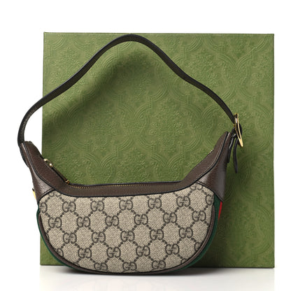Gucci GG Supreme Monogram Textured Calfskin Web Mini Ophidia Half Moon Hobo Beige Ebony New Acero 10 of 10