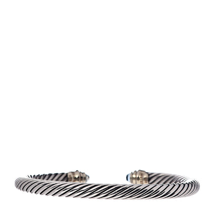 David Yurman Sterling Silver 14K Yellow Gold Blue Topaz 5mm Cable Classics Petite Color Bracelet 3 of 4