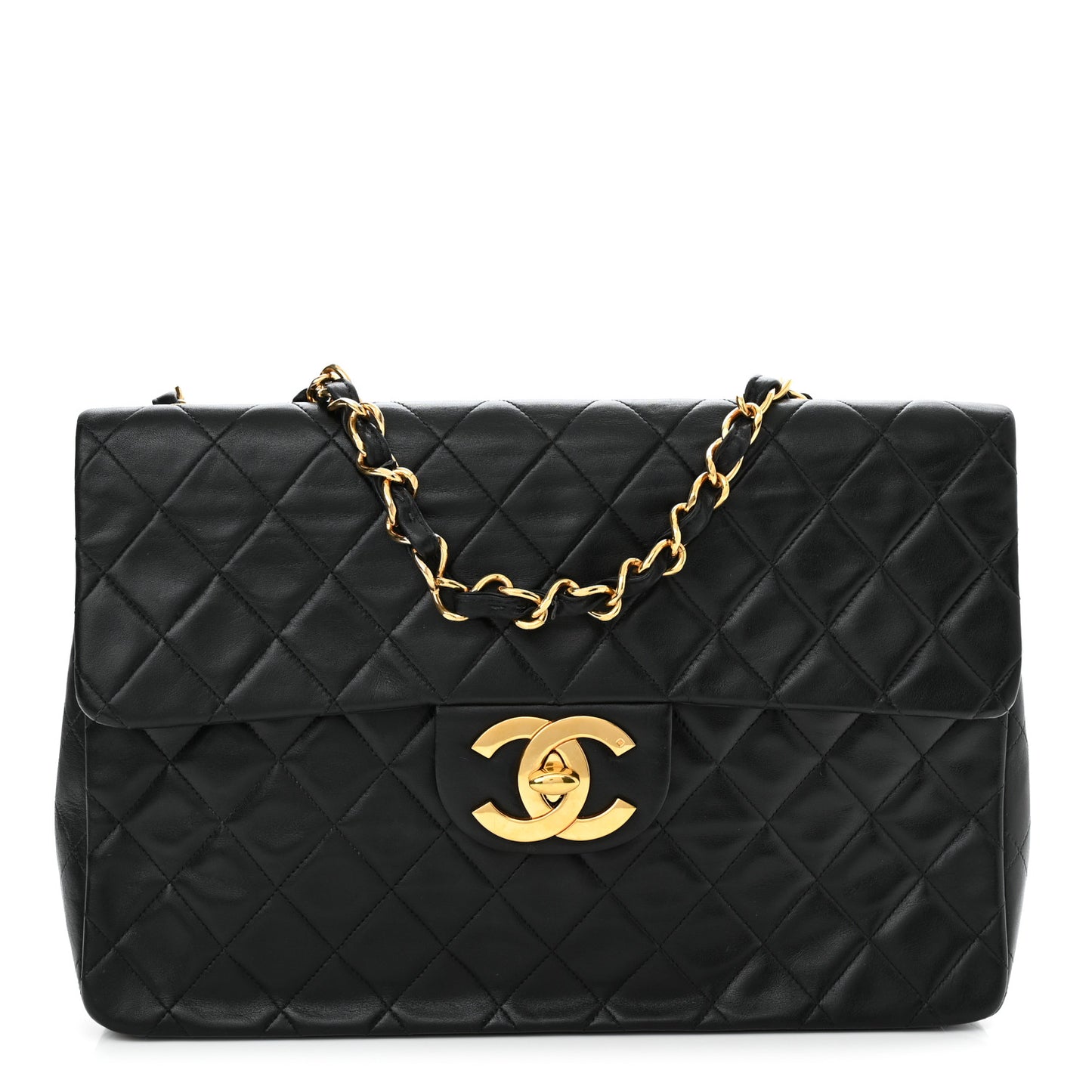 Lambskin Quilted XL Jumbo Single Flap Black