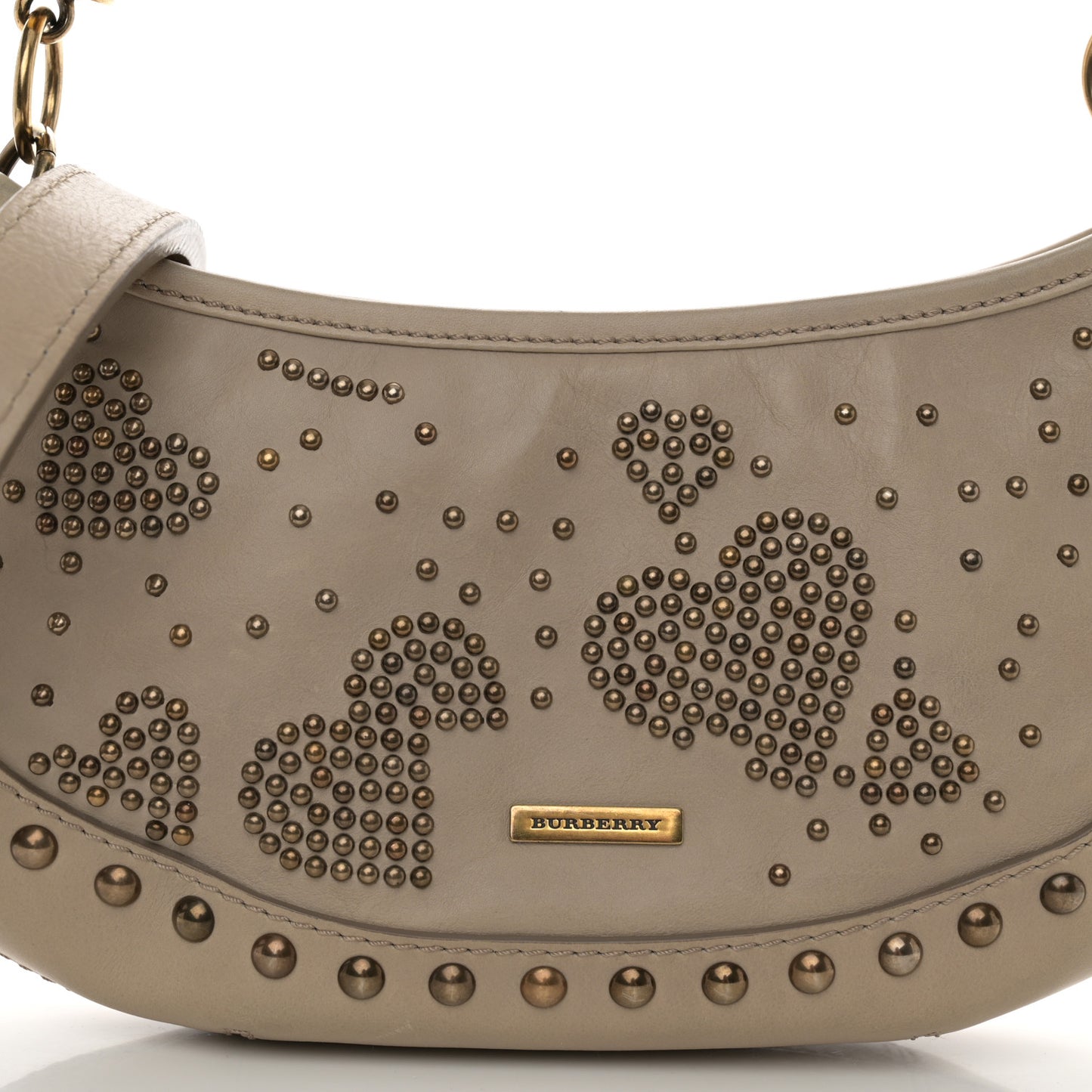 Calfskin Heart Studded Shoulder Bag Beige