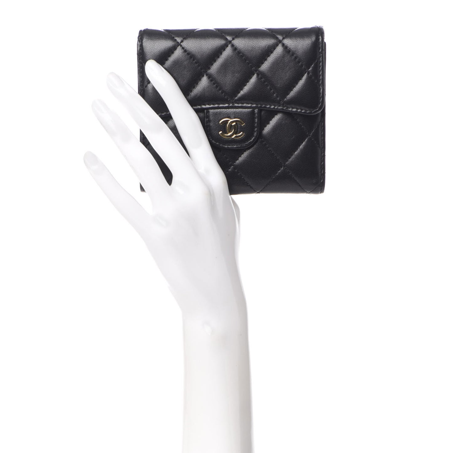 Lambskin Quilted Compact Flap Wallet Black