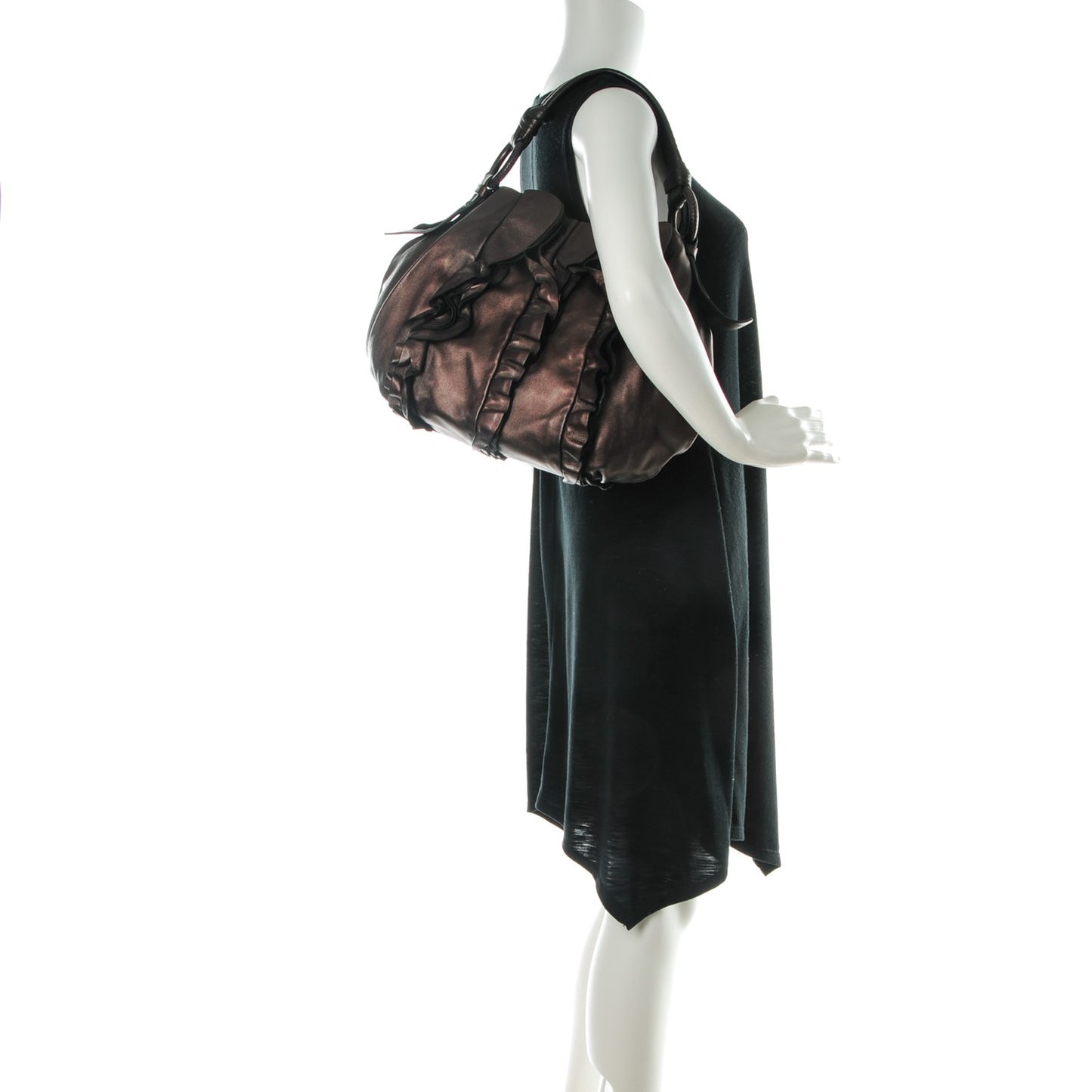 Metallic Nappa Ruffle Hobo Grafite Mordore