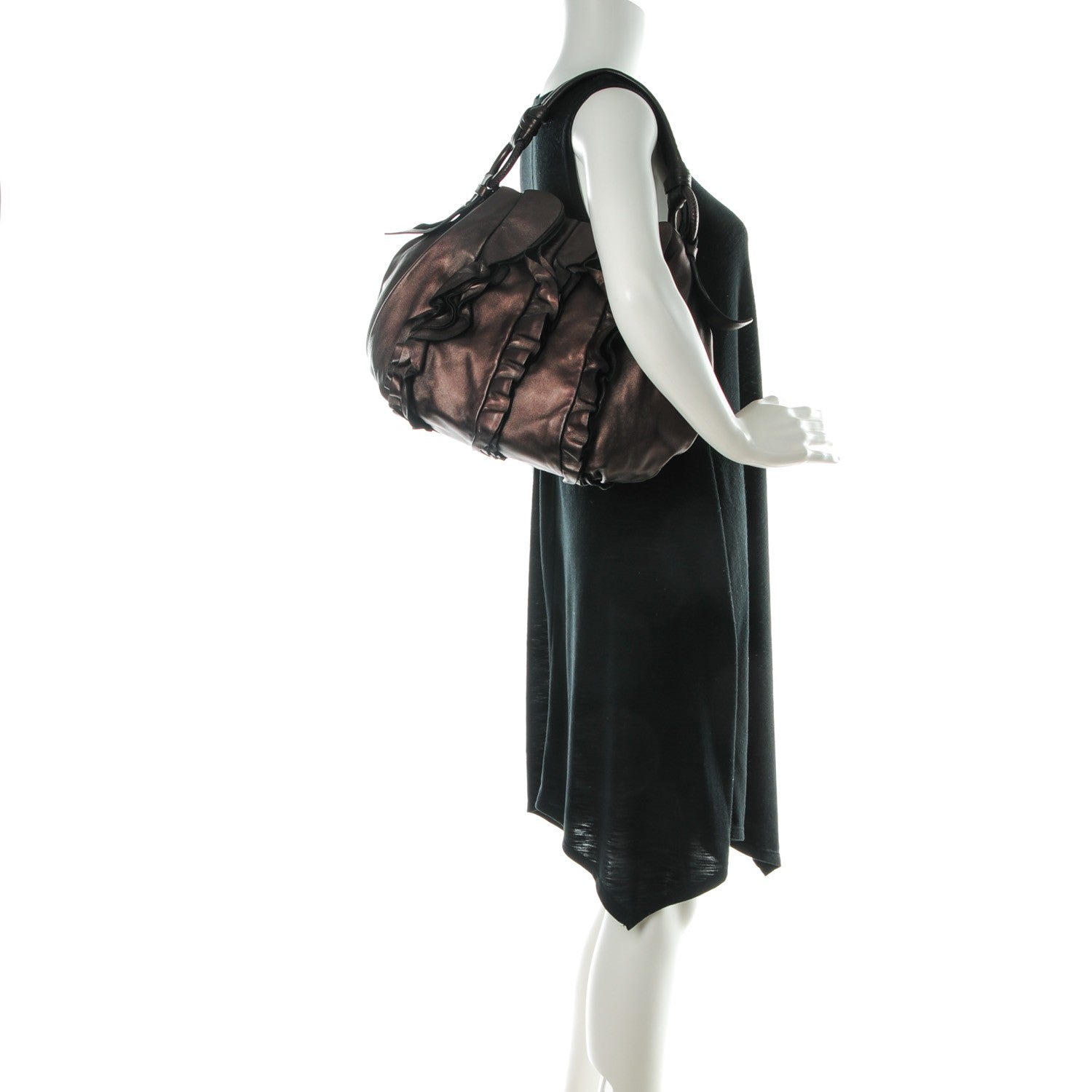 Prada Metallic Nappa Ruffle Hobo Grafite Mordore 2 of 7