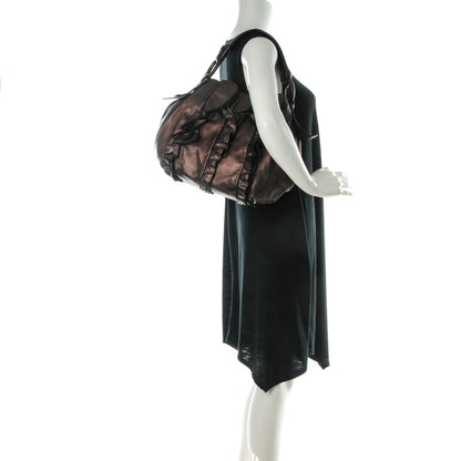 Prada Metallic Nappa Ruffle Hobo Grafite Mordore 2 of 7