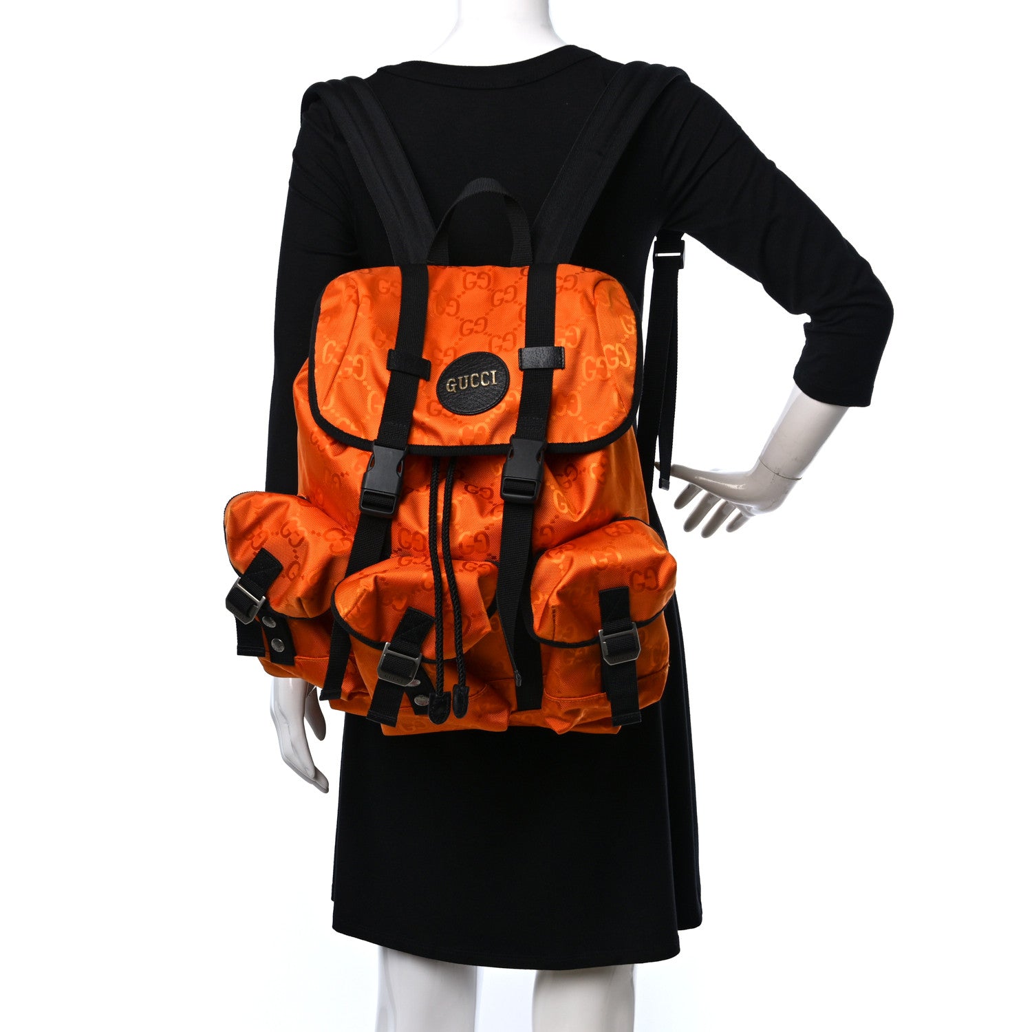 Gucci Econyl Nylon Monogram Off The Grid Utility Pocket Backpack Carrot Orange Black 2 of 9