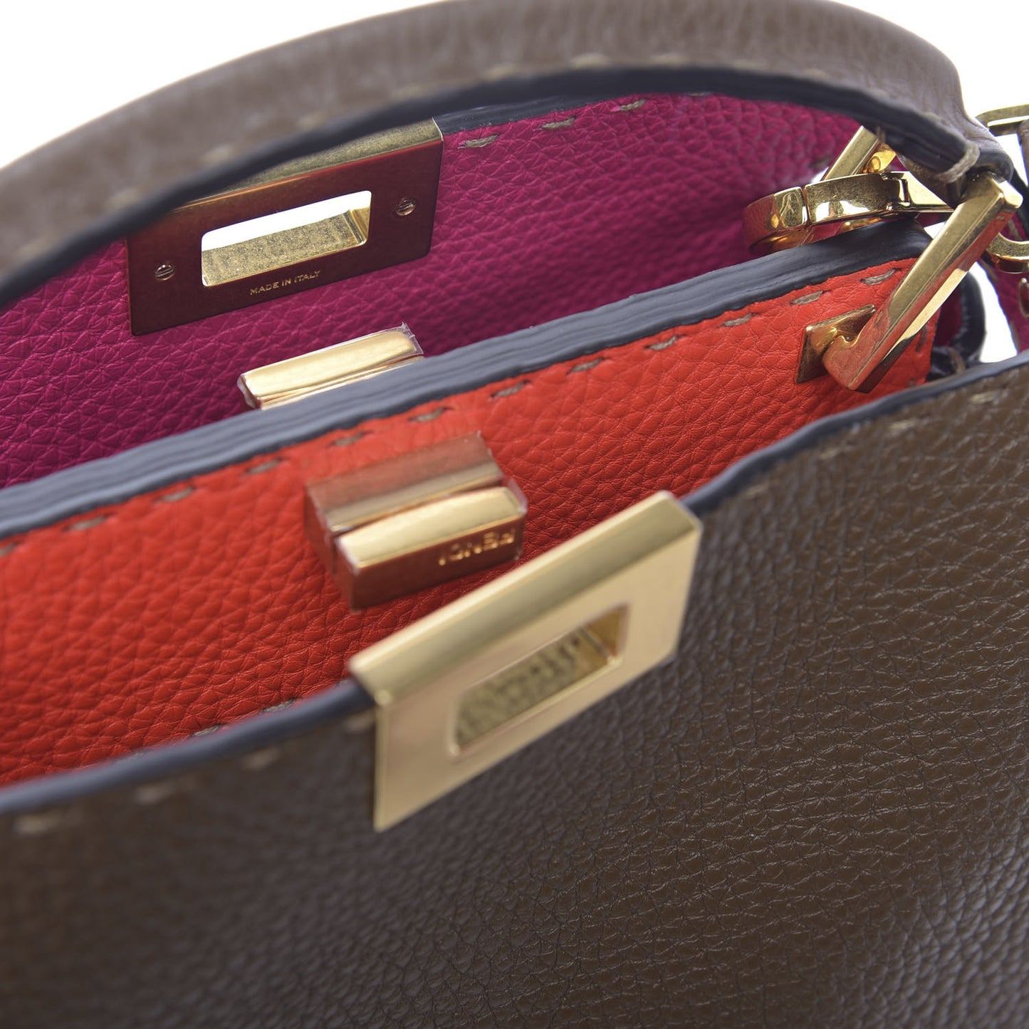 Cuoio Romano Selleria Medium Peekaboo Iconic Essentially Satchel Fango Papavero Fuxia