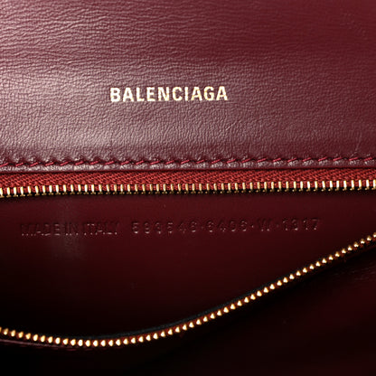 Balenciaga Shiny Calfskin Crocodile Embossed Small Hourglass Top Handle Bag Dark Red 7 of 10