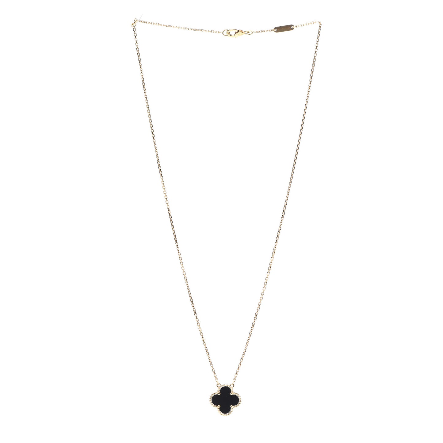 18K Yellow Gold Black Onyx Vintage Alhambra Pendant Necklace