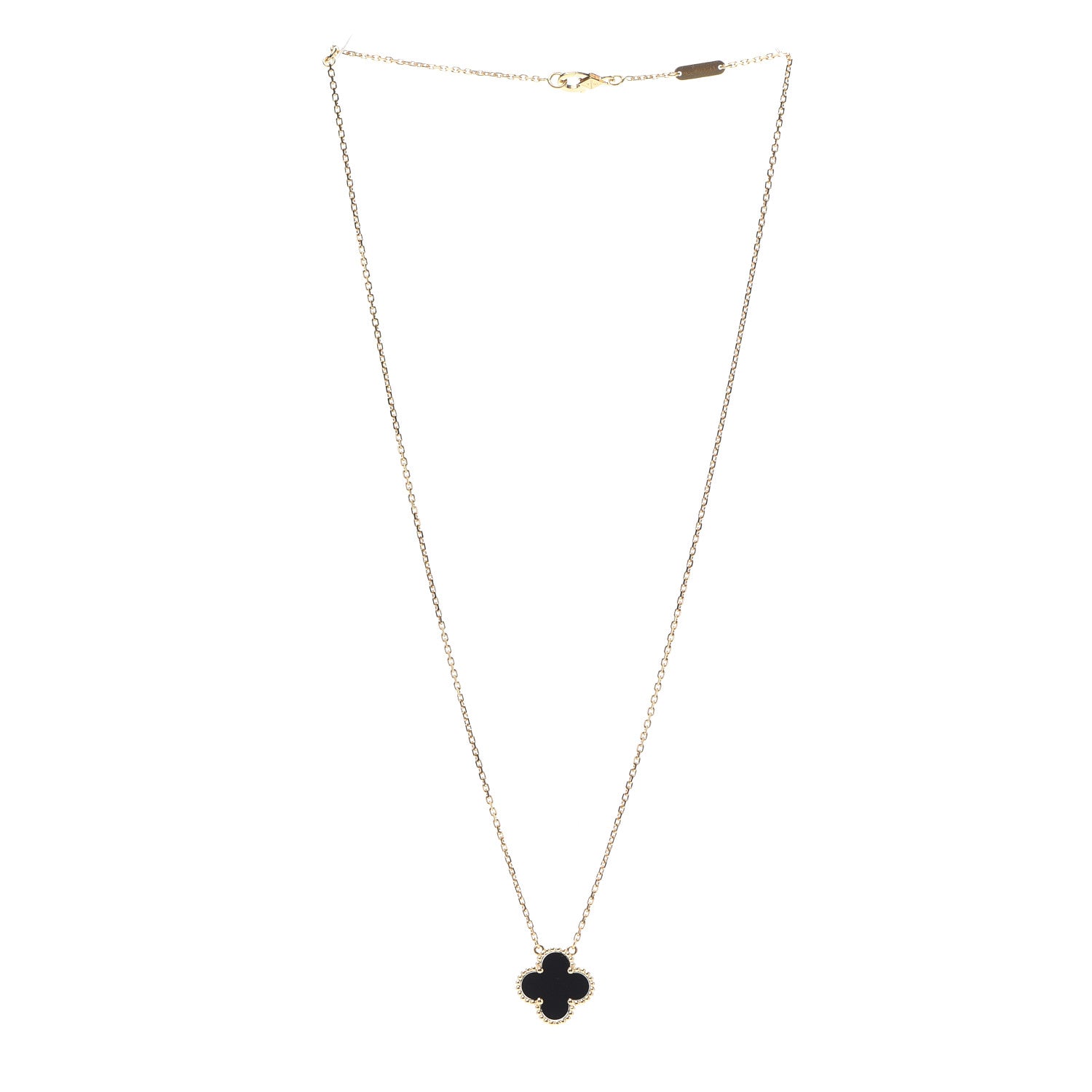 Van Cleef & Arpels 18K Yellow Gold Black Onyx Vintage Alhambra Pendant Necklace 3 of 8