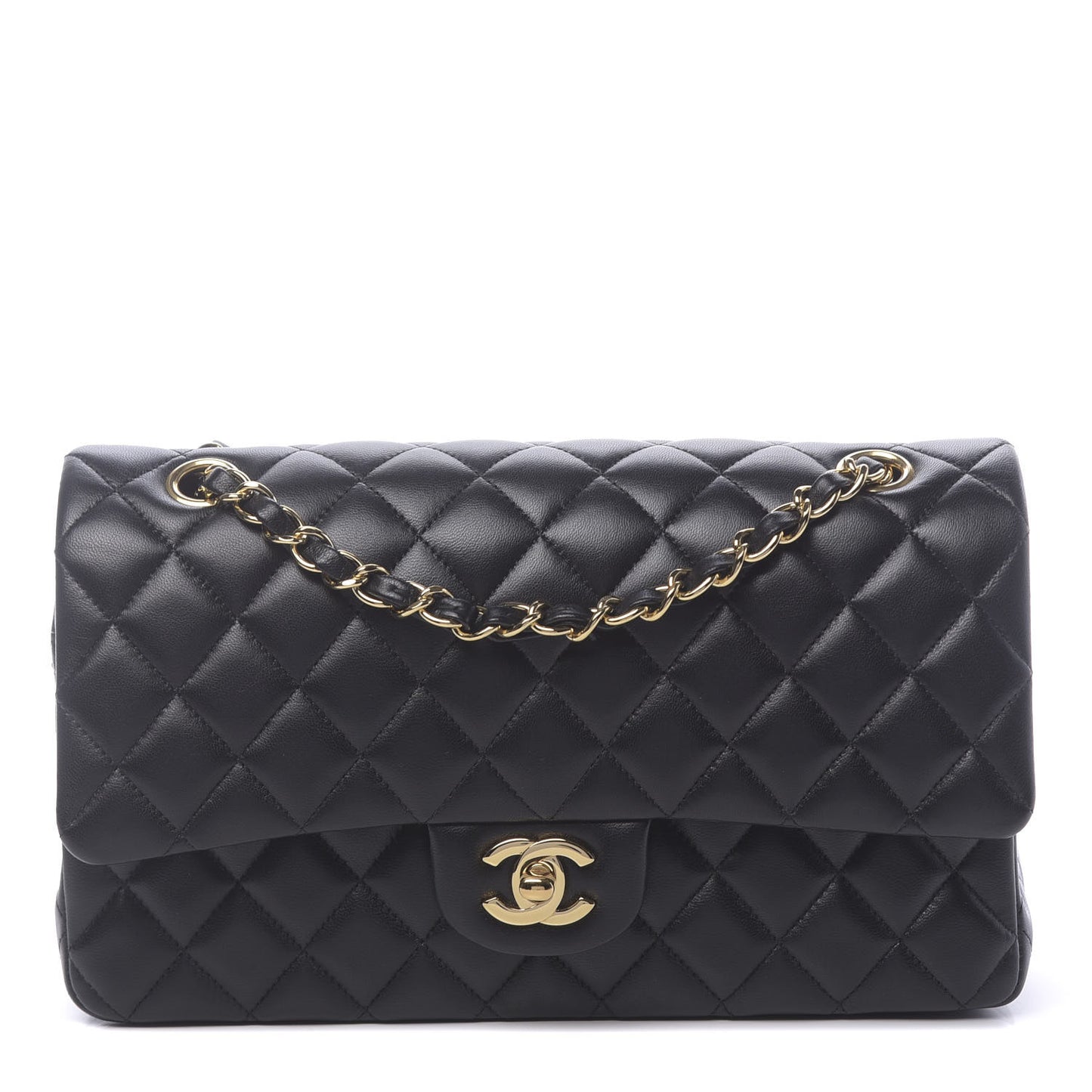 Lambskin Quilted Medium Double Flap Black