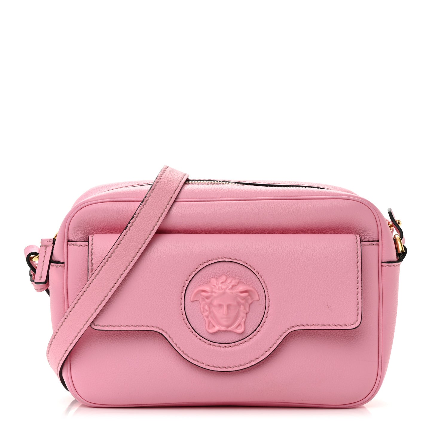 Grained Calfskin Medusa Camera Bag Pink