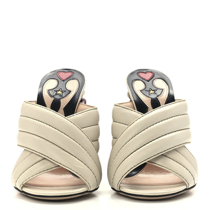 Gucci Malaga Kid Kingsnake Webby Crossover High Heel Slide Sandals 37.5 Mystic White 2 of 8