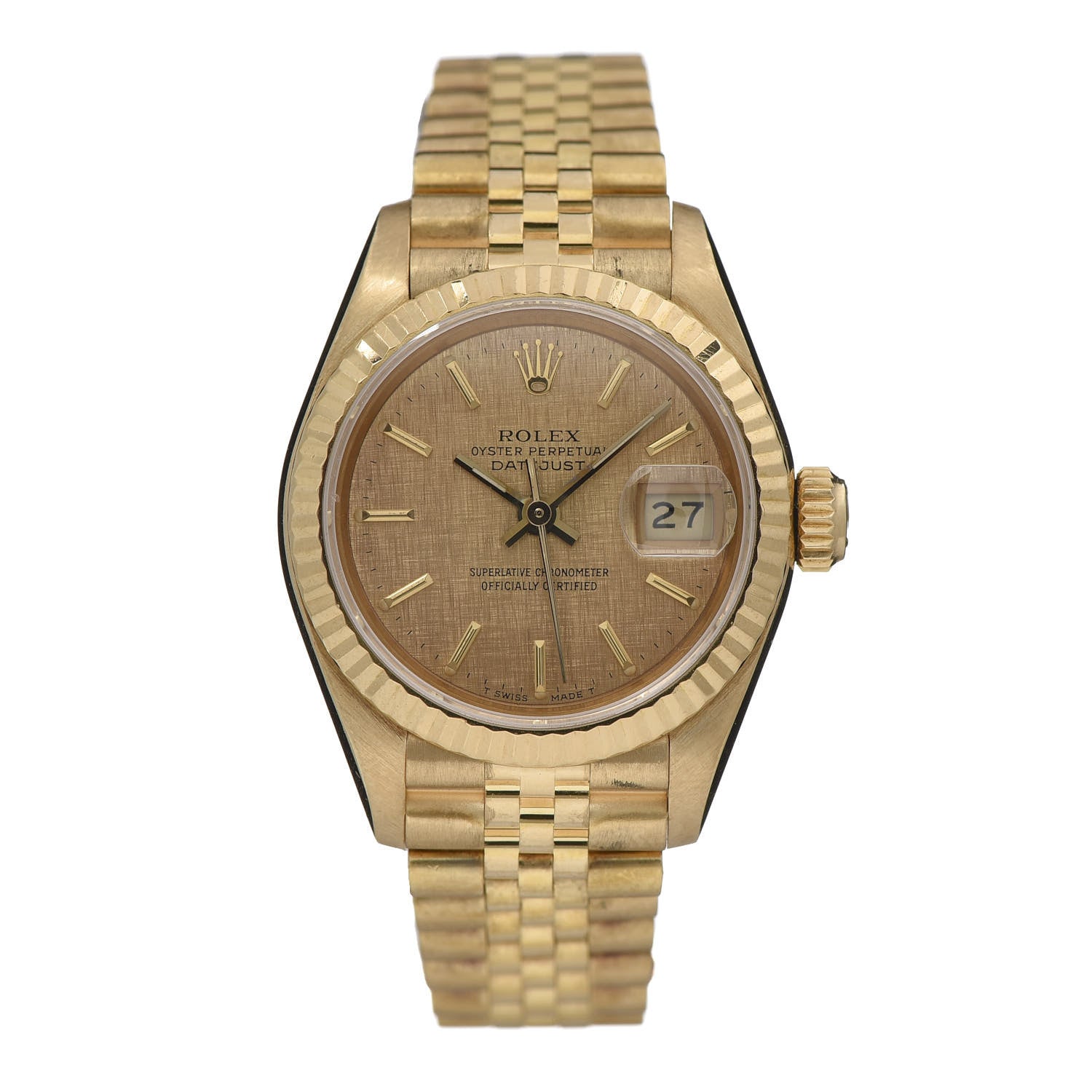 Rolex 18K Yellow Gold 26mm Oyster Perpetual Datejust Watch Linen 69178 1 of 6
