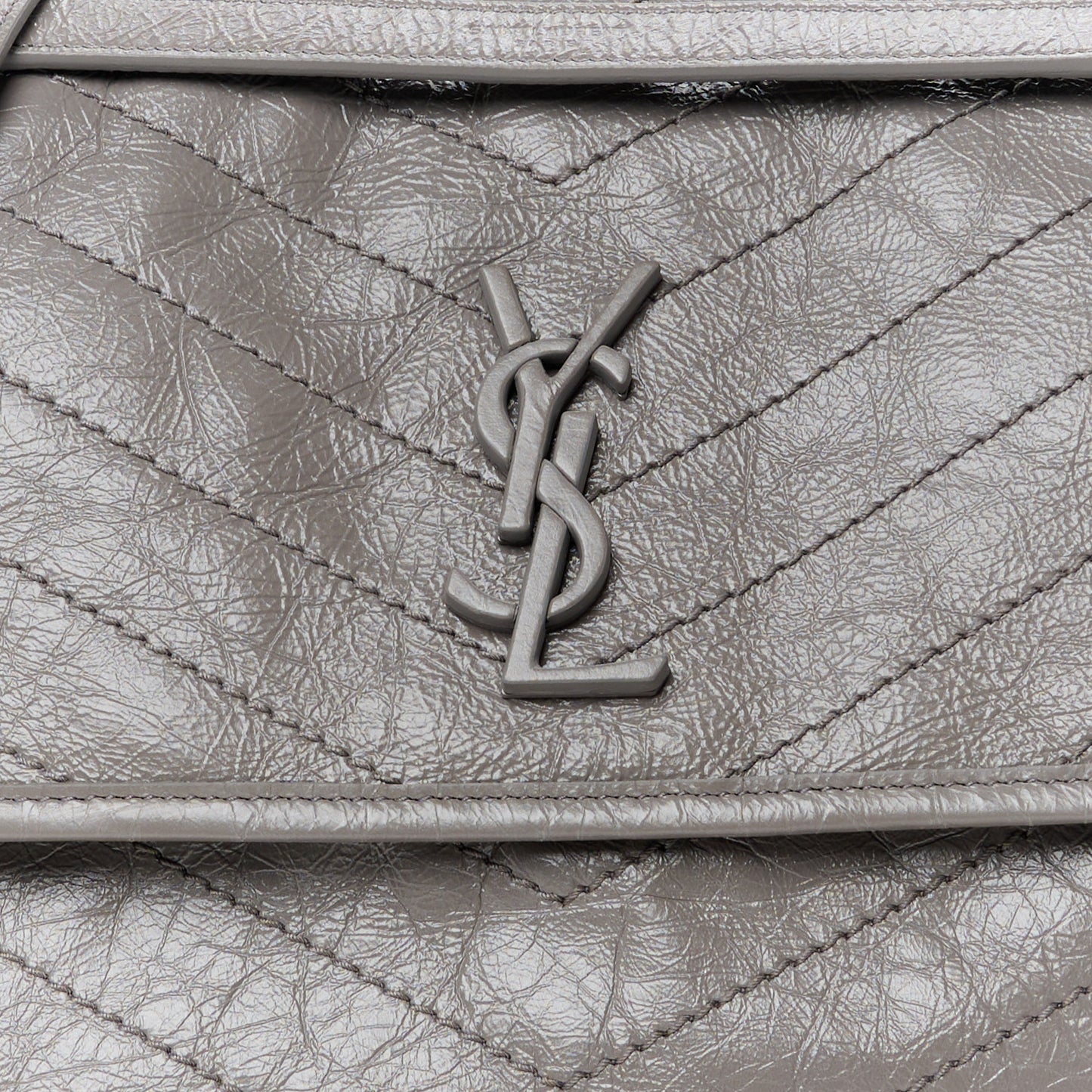 Crinkled Calfskin Matelasse Monogram Medium Niki Chain Satchel Fog