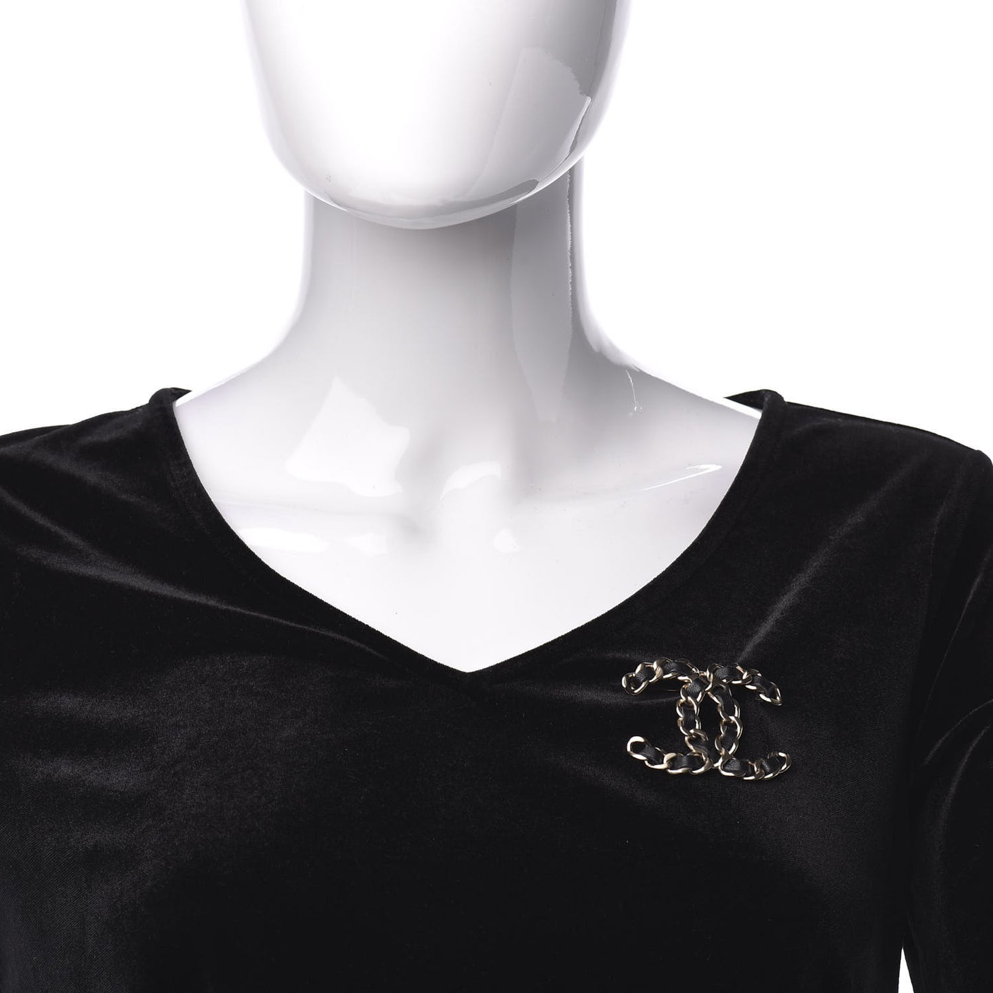 Lambskin Chain CC Brooch Black Gold