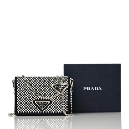 Prada Satin Crystal Metal Triangle Logo Card Holder With Strap Cristal 7 of 7