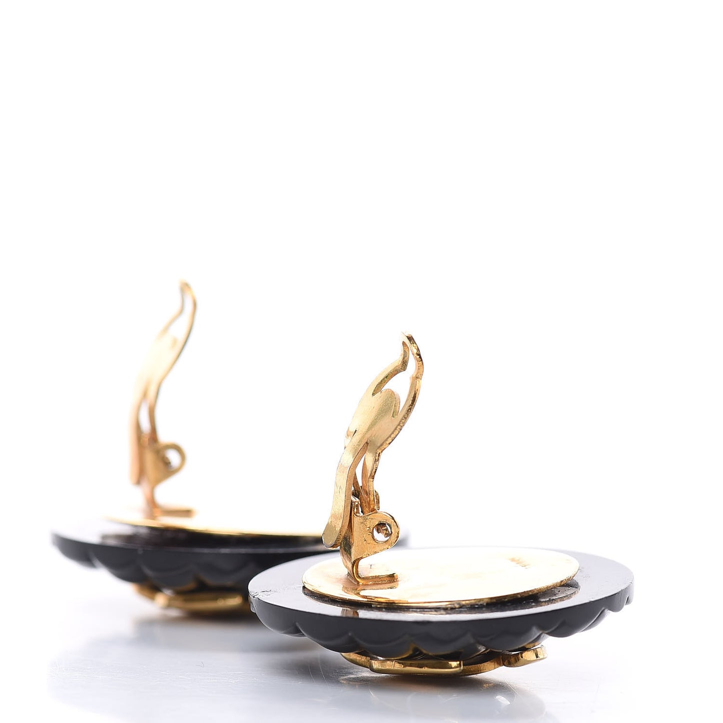 Enamel Quilted CC Clip On Earrings Black Gold