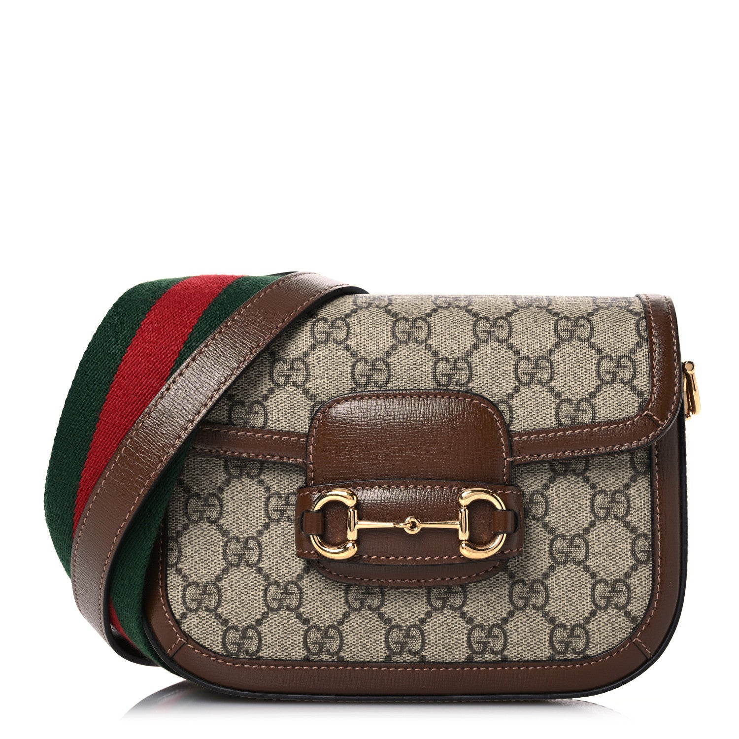 Gucci GG Supreme Monogram Web Mini Horsebit 1955 Shoulder Bag Beige Brown Sugar 1 of 16