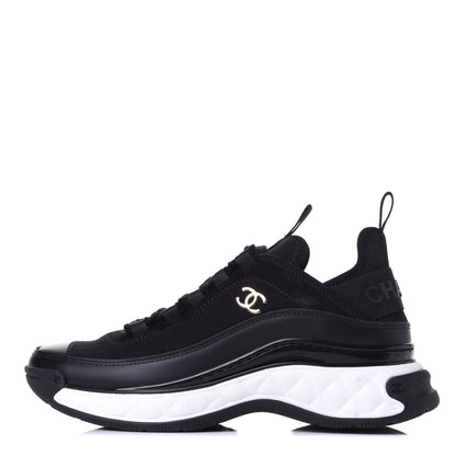 Chanel Velvet Calfskin Mixed Fibers CC Sneakers 35.5 Black 1 of 11