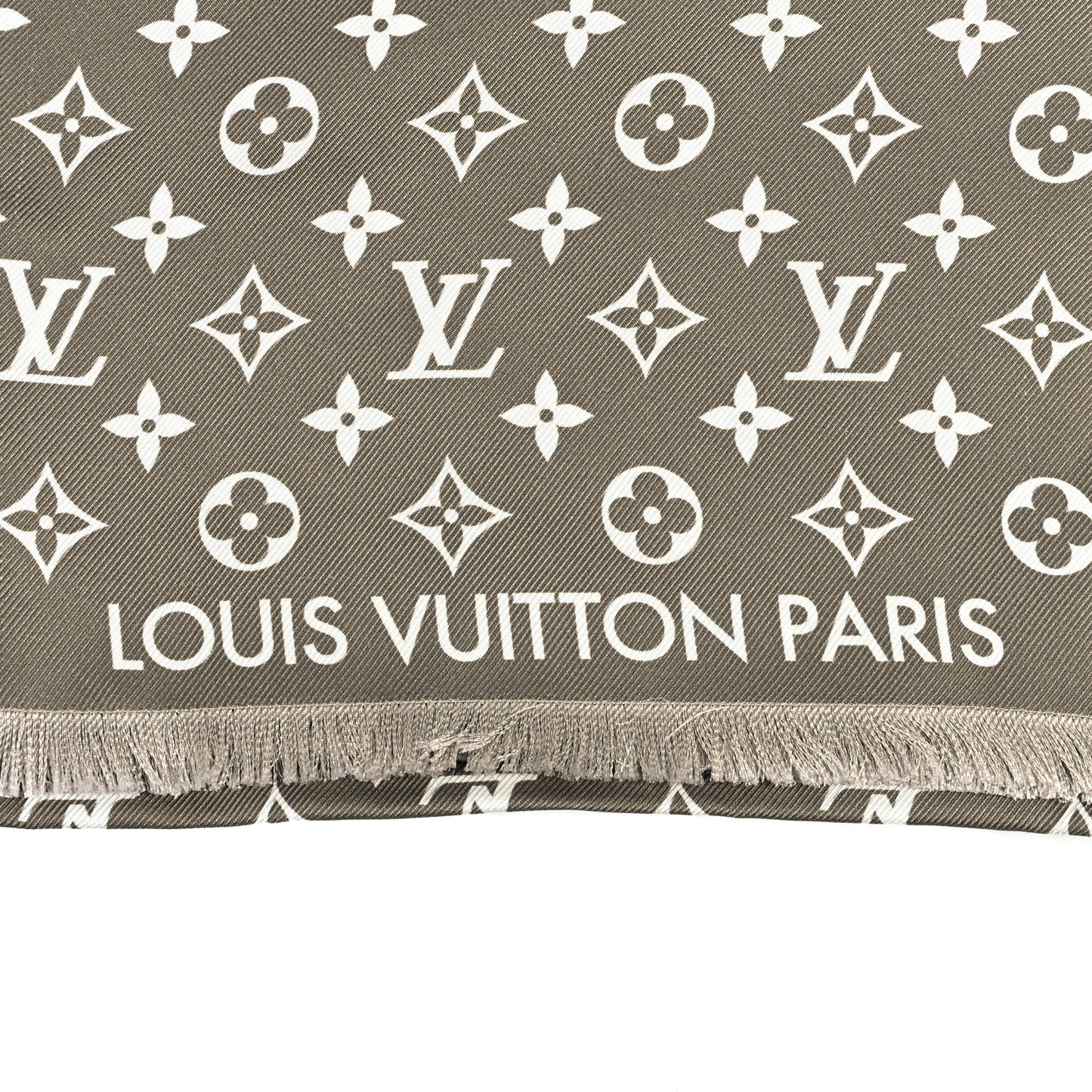 Silk Monogram LV Now Shawl Khaki Beige White