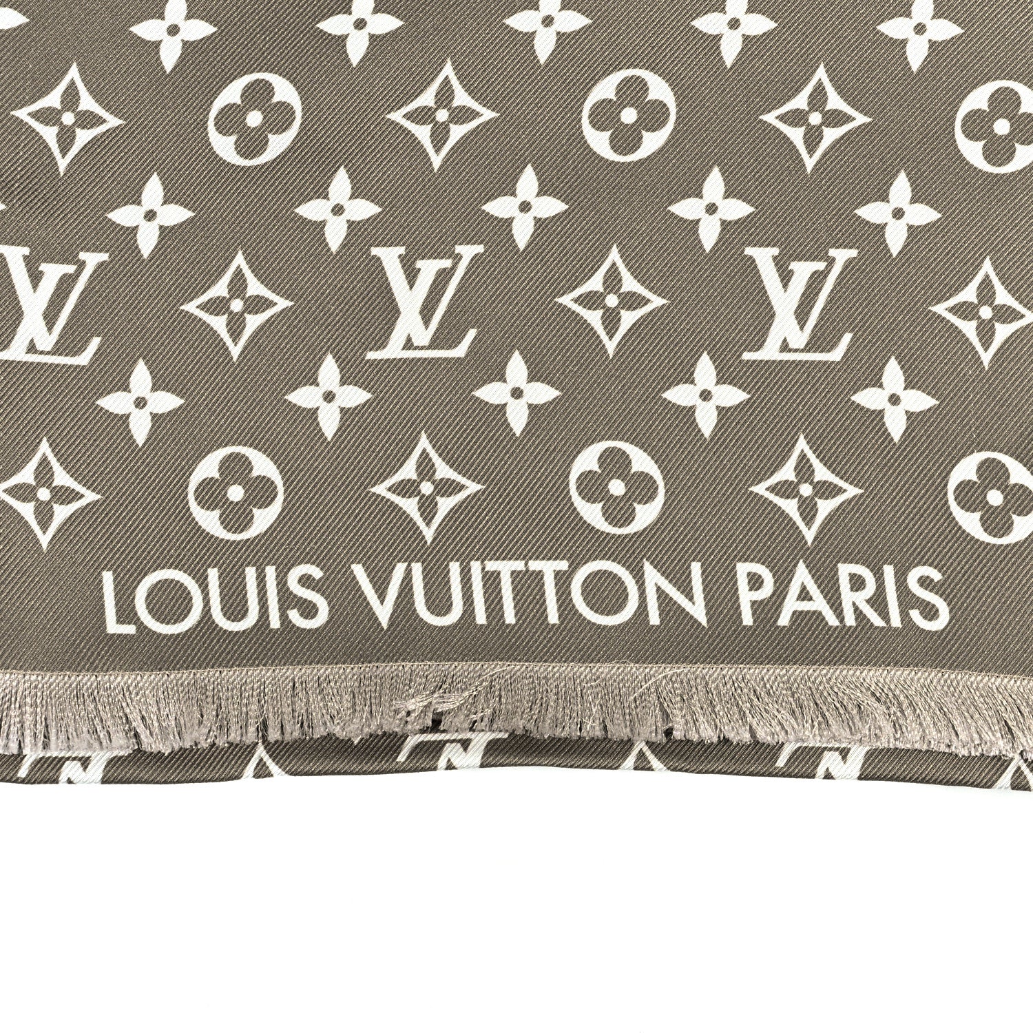 Louis Vuitton Silk Monogram LV Now Shawl Khaki Beige White 3 of 4