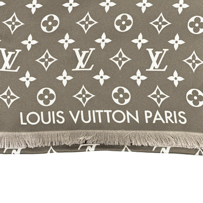 Louis Vuitton Silk Monogram LV Now Shawl Khaki Beige White 3 of 4