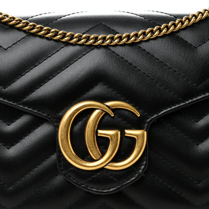 Gucci Calfskin Matelasse GG Marmont Chain Wallet Black 8 of 10