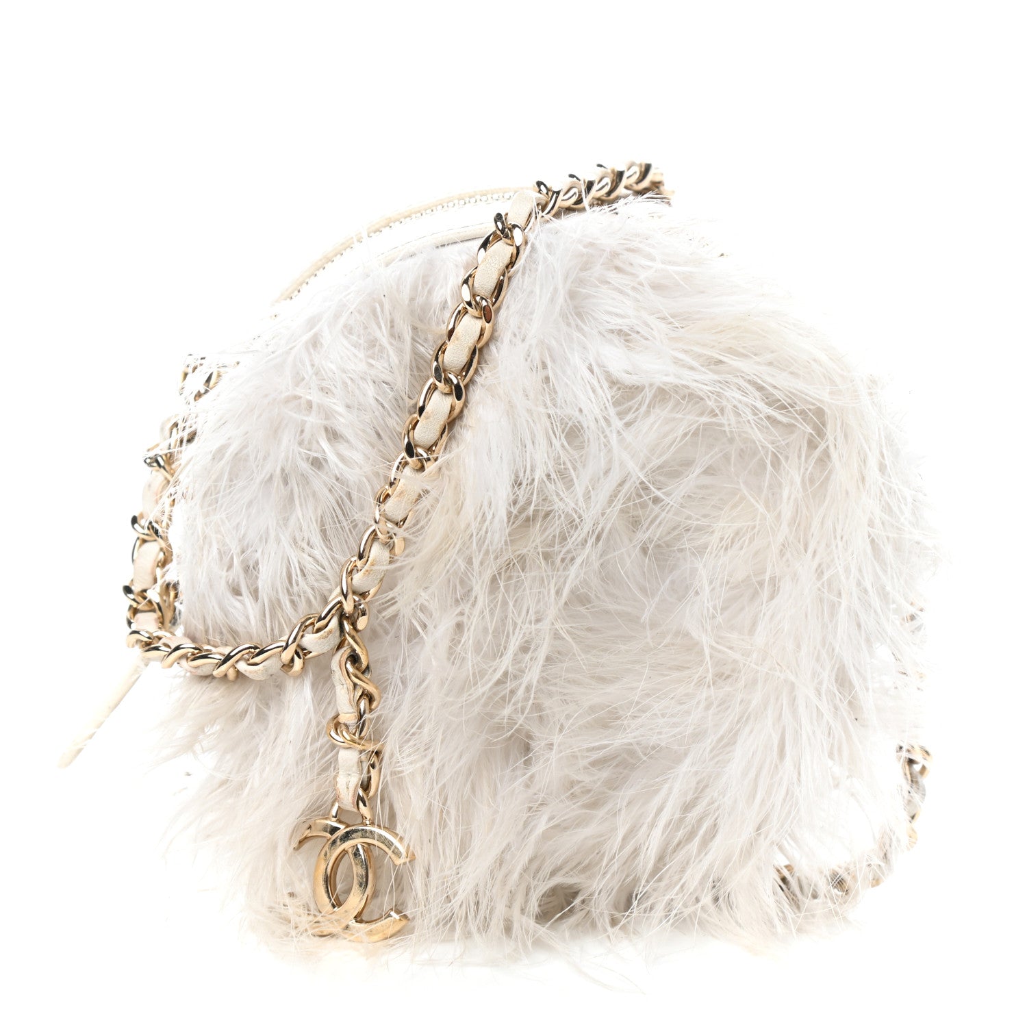 Chanel Lambskin Fur Quilted Round Clutch With Chain Ivory 1 of 10