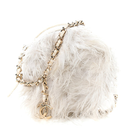 Chanel Lambskin Fur Quilted Round Clutch With Chain Ivory 1 of 10