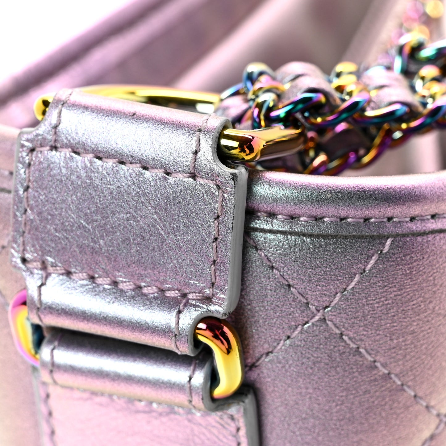 Iridescent Lambskin Calfskin Quilted Medium Gabrielle Hobo Light Purple